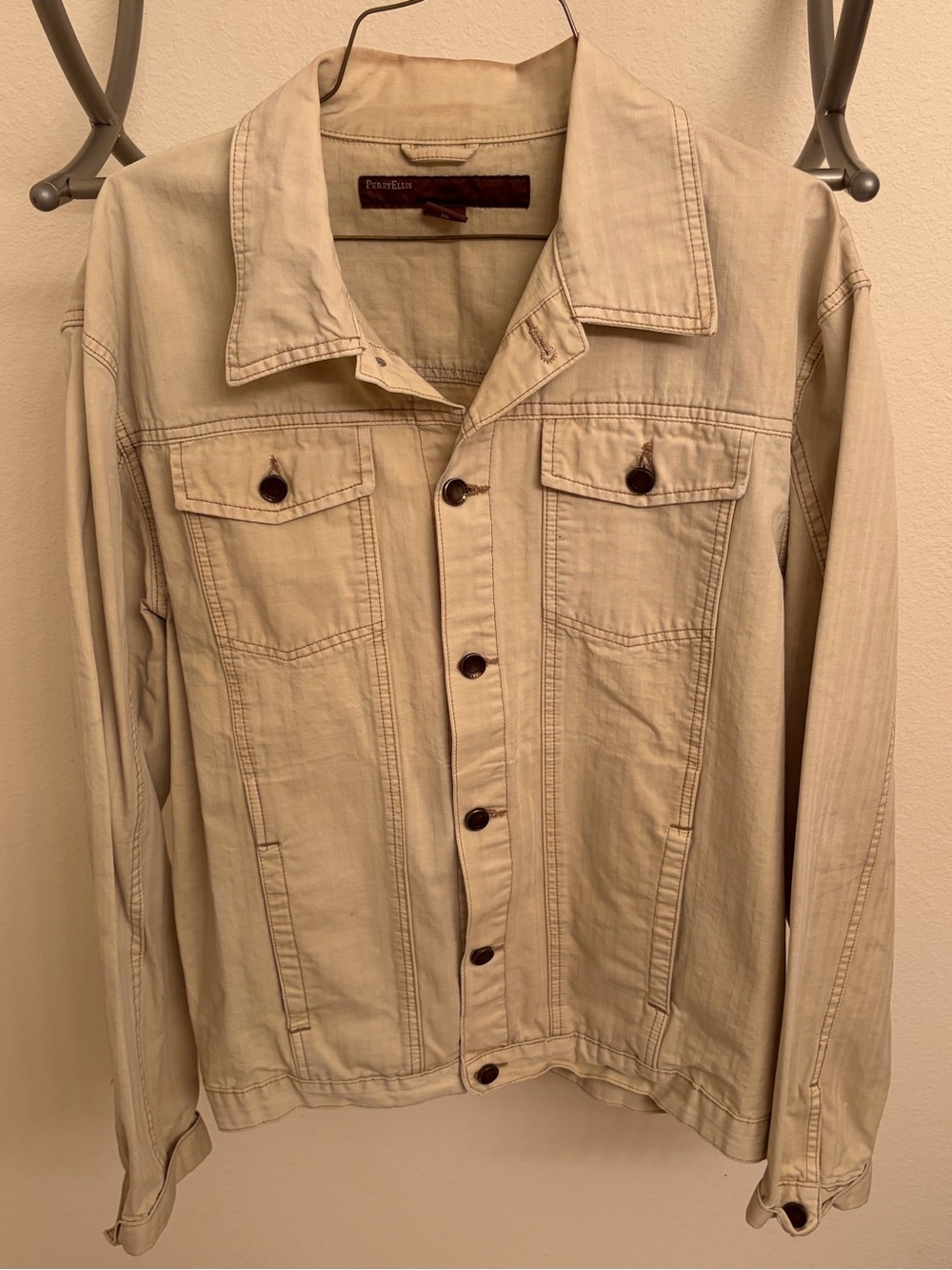 Perry Ellis Light Beige Cotton Shirt Jacket